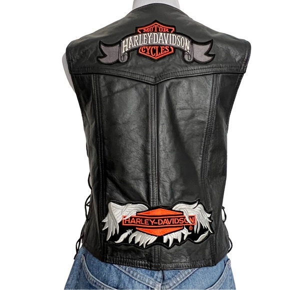 Vintage FORCE USA Genuine Leather Harley-Davidson Motorcycle Patch Vest - Picture 1 of 11